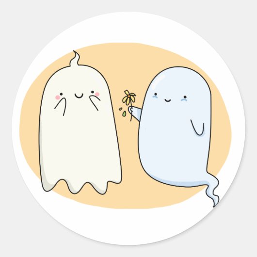 Cute Kawaii Ghost Couple Ronde Sticker (Voorkant)
