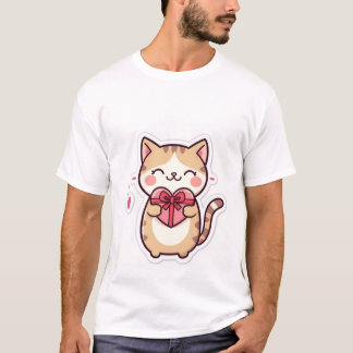Cute Kawaii Ginger Cat Holding Heart Gift Box  ✨💖 T-shirt