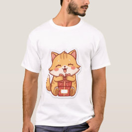 Cute Kawaii Ginger Cat Hugging Gift Box  ✨🎁 T-shirt