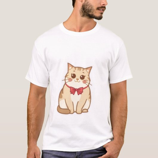 Cute Kawaii Ginger Cat with Red Bow Tie ✨🎀 T-shirt (Voorkant)