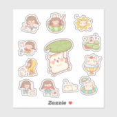 Cute Kawaii Girl and Bear Stickers (Vel)