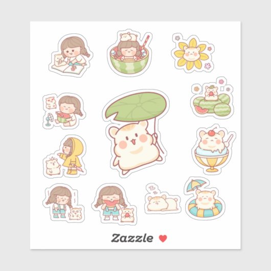 Cute Kawaii Girl and Bear Stickers (Vel)