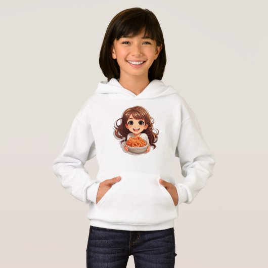 Cute Kawaii Girl Manger Spaghetti (Devant entier)