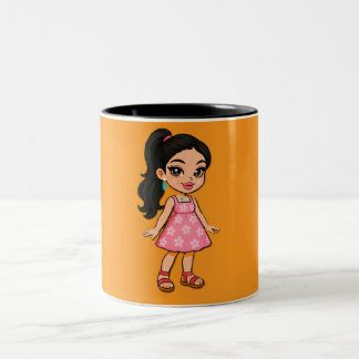 Cute Kawaii Girl Pink Mug | Chibi Cartoon Characte Tweekleurige Koffiemok