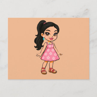 Cute Kawaii Girl Postcard Uitnodiging Briefkaart