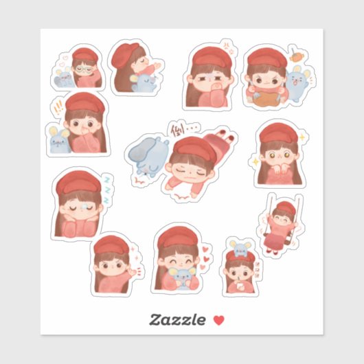 Cute Kawaii Girl Stickers (Feuille)