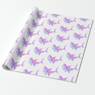 Cute Kawaii glimlachend Shark Pattern in Paars Cadeaupapier