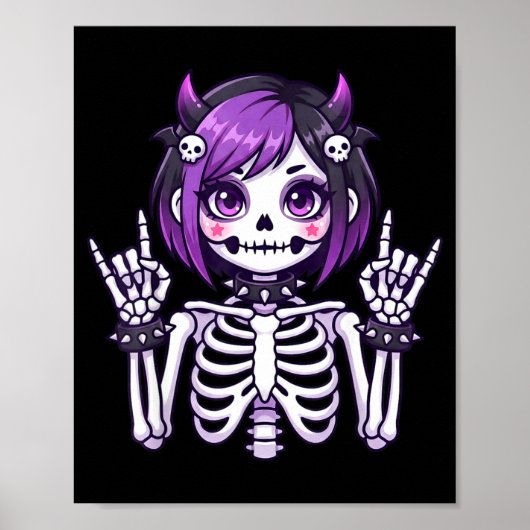 Cute Kawaii Goth Girl Skeleton Punk-goth Alternati Poster (Voorkant)