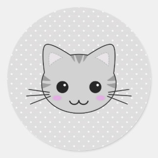 Cute Kawaii Gray Tabby Cat Cartoon Ronde Sticker