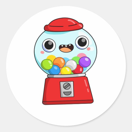 Cute Kawaii Gumball Machine Ronde Sticker (Voorkant)