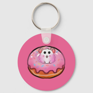 Cute Kawaii Hamster in Roze Glazuur Donut Kunst Sleutelhanger