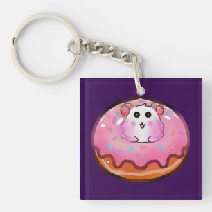 Cute Kawaii Hamster in Roze Glazuur Donut Kunst Sleutelhanger