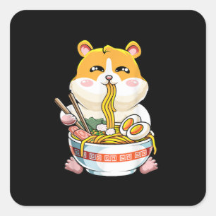 Cute Kawaii Hamster Ramen Anime Vierkante Sticker