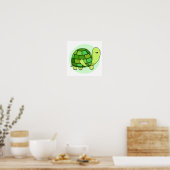Cute Kawaii Happy Green Tortoise Poster (Keuken)