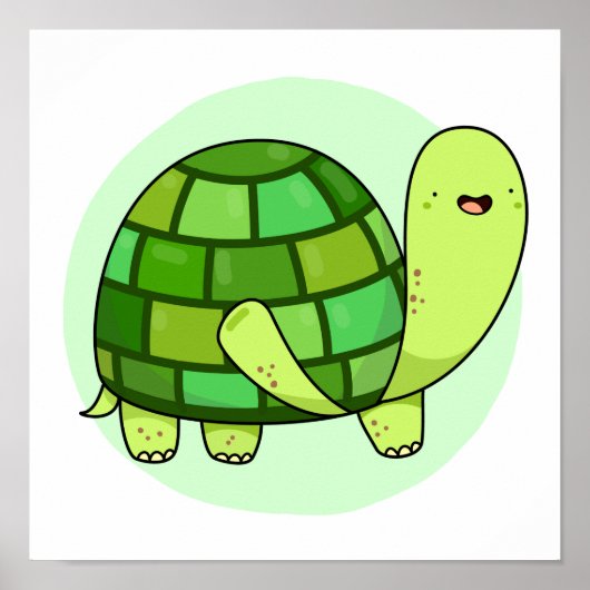 Cute Kawaii Happy Green Tortoise Poster (Voorkant)