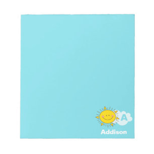 Cute Kawaii Happy Sunshine Monogram Voeg Jouw naam Notitieblok