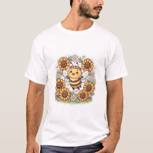 Cute Kawaii Hommeltje Zonnebloem Wit T-Shirt
