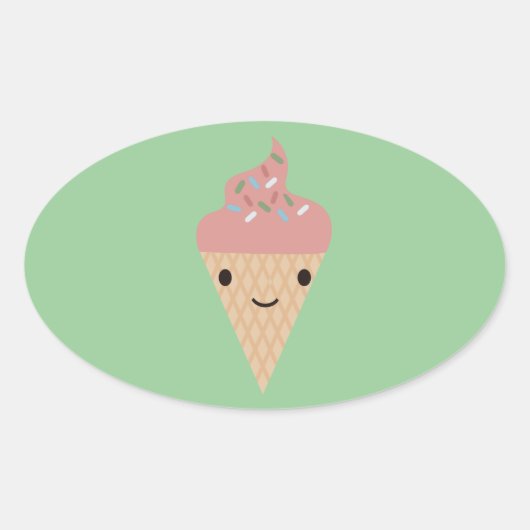 Cute Kawaii Ice Cream Ovale Sticker (Voorkant)