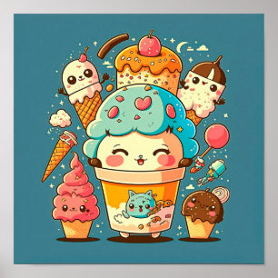 Cute kawaii ice roomvectorillustratie cartoon. poster