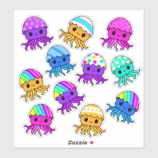 Cute Kawaii Jellyfish, Easter Egg, Sticker Sheet (Feuille)