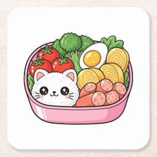 Cute Kawaii Kat Bento Box Vierkante Kartonnen Onderzetter