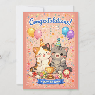 Cute Kawaii Kat Congratulatiekaart Feest Kitten Feestdagenkaart