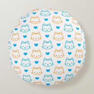 Cute Kawaii Kat Hartjes Patroon Pastel Kinderkamer Rond Kussen