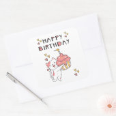 Cute Kawaii kat met cupcake Vierkante Sticker (Envelop)