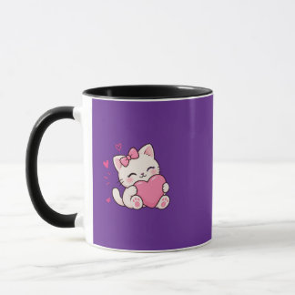Cute Kawaii Kat met Roze Hart Mok