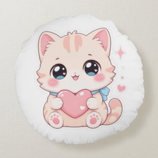 Cute Kawaii Kat Roze Hart Grafische Kussen
