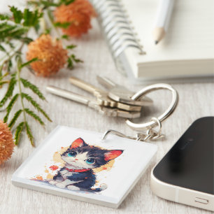 Cute Kawaii Kat voor Kattenliefhebbers Sleutelhanger