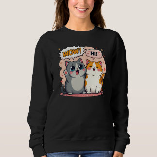 Cute Kawaii Katten Comic Zegt Wow en Hi Crewneck Trui