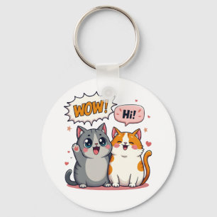 Cute Kawaii Katten Comic Zegt Wow en Hoi Sleutelha Sleutelhanger