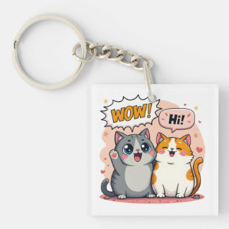 Cute Kawaii Katten Comic Zegt Wow en Hoi Sleutelha Sleutelhanger