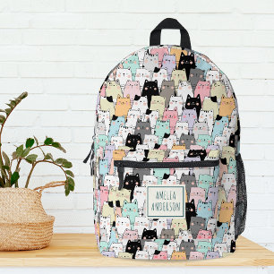 Cute Kawaii Katten Patroon Persoonlijke Naam Bedrukte Rugzak