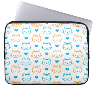Cute Kawaii Kattengezichtjes en Hartjes Pastelkleu Laptop Sleeve