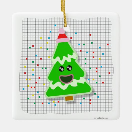 Cute Kawaii kerstboom Cartoon Keramisch Ornament (Voorkant)