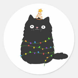 Cute Kawaii-kerstkat Ronde Sticker