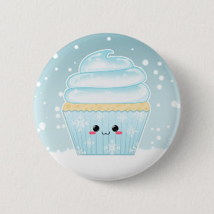 Cute Kawaii Kerstmis Snowflake cupcake Ronde Button 5,7 Cm
