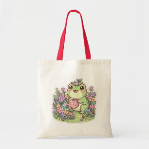 Cute Kawaii Kikker Tuinieren Bloemen Kroon Boodsch Tote Bag