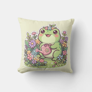 Cute Kawaii Kikker Tuinieren Bloemen Kroon Kussen