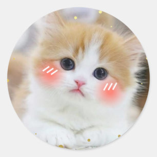Cute Kawaii Kitten Blush Face Ronde StickerSticker Sticker