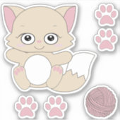 Cute Kawaii Kitten en Paw Prints Sticker (Voorkant)
