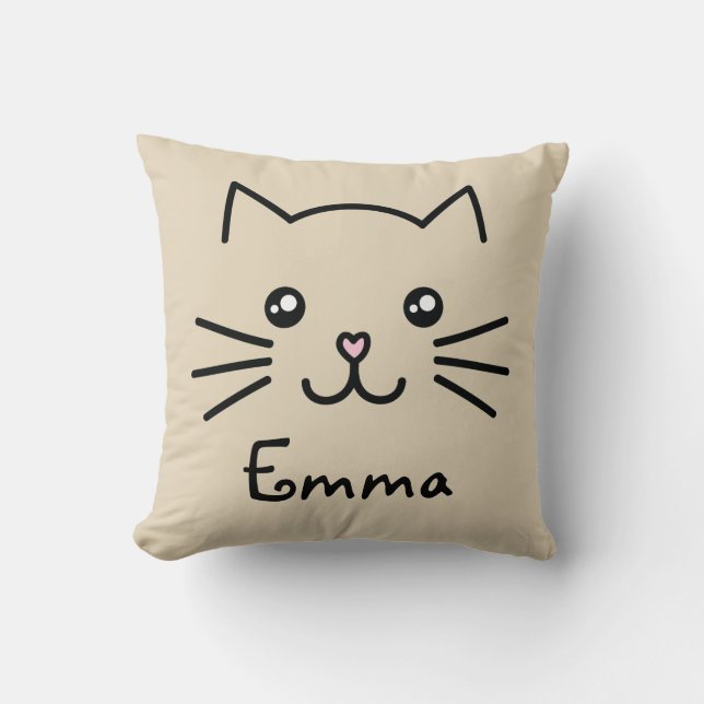 Cute Kawaii Kitten Kat Face met roze hartslag Kussen (Voorkant)