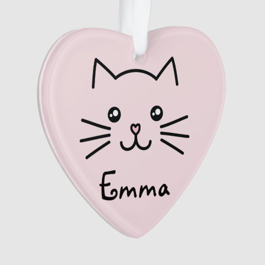 Cute Kawaii Kitten Kat Face met roze hartslag Ornament (voorkant)