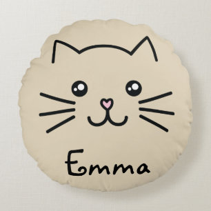 Cute Kawaii Kitten Kat Face met roze hartslag Rond Kussen