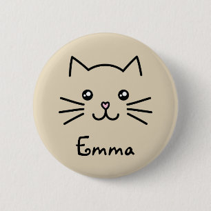 Cute Kawaii Kitten Kat Face met roze hartslag Ronde Button 5,7 Cm
