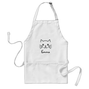 Cute Kawaii Kitten Kat Face met roze hartslag Standaard Schort