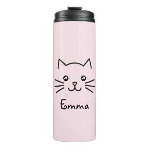 Cute Kawaii Kitten Kat Face met roze hartslag Thermosbeker