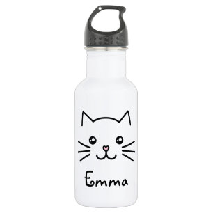 Cute Kawaii Kitten Kat Face met roze hartslag Waterfles